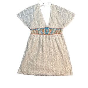 Dina Be Lace Embroidered Empire Waist Dress M Bohemian